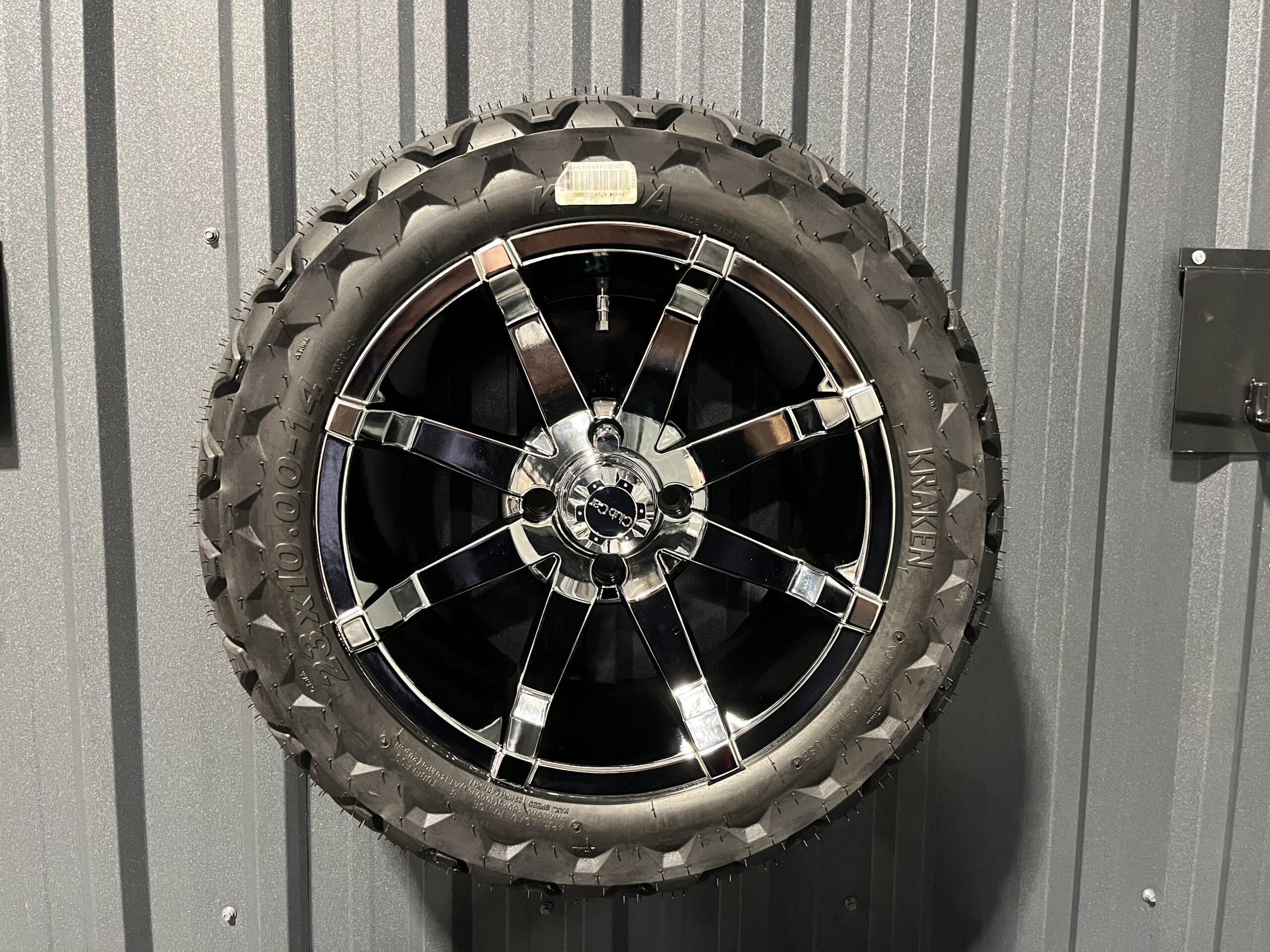 Club Car Aerion Black Chrome wheel Assembly 23x10-14 Kracken Tires